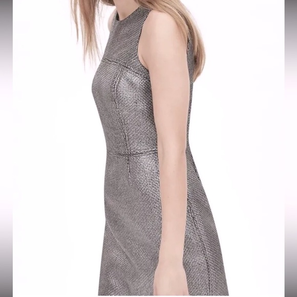 Banana Republic Metallic Tweed Sheath in Silver Gunmetal Gray Shimmer Dress 2P - Picture 4 of 8